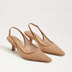 Sam Edelman Beige Mesh Slingback Kitten Heels